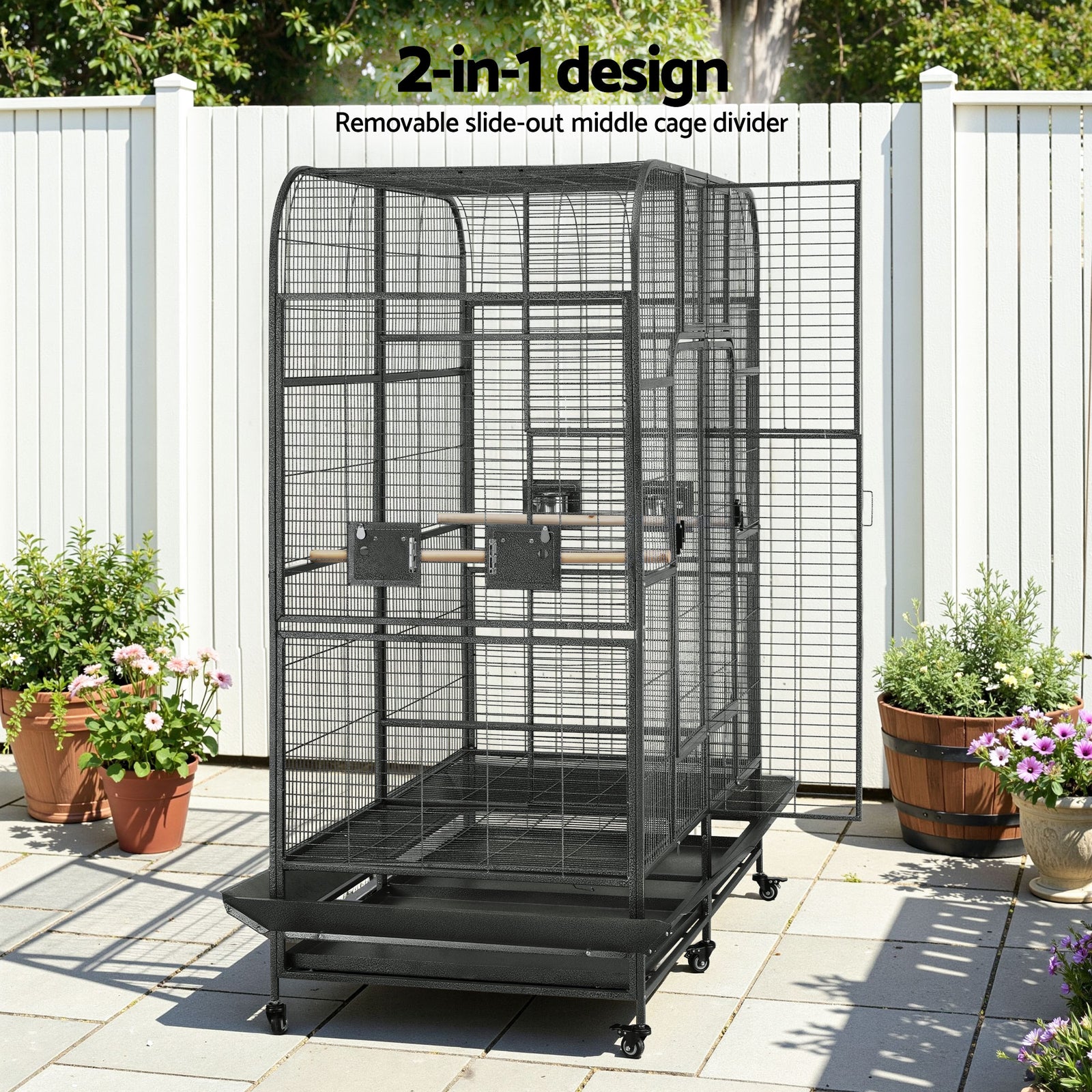 Bird Cage Extra Large Aviary 185cm Pet Parrot Cage Castor Wheel Removable Divider
