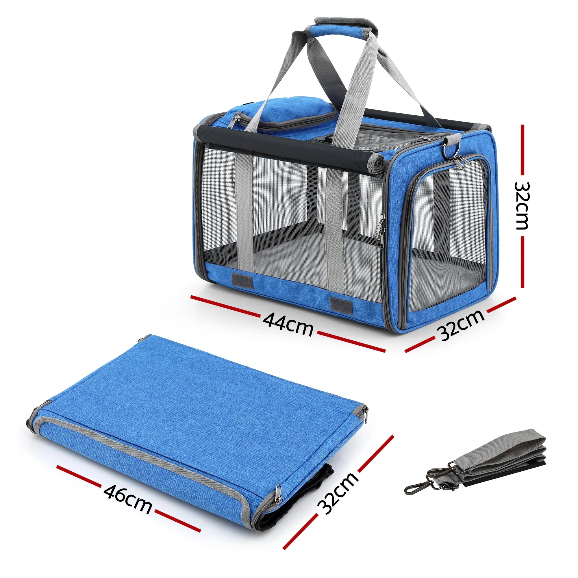 Pet Carrier Bag Foldable Dog Cat Durable Crate Travel Cage Portable Car Kennel Blue