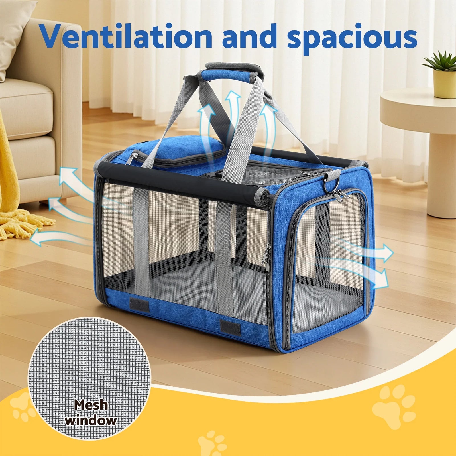 Pet Carrier Bag Foldable Dog Cat Durable Crate Travel Cage Portable Car Kennel Blue