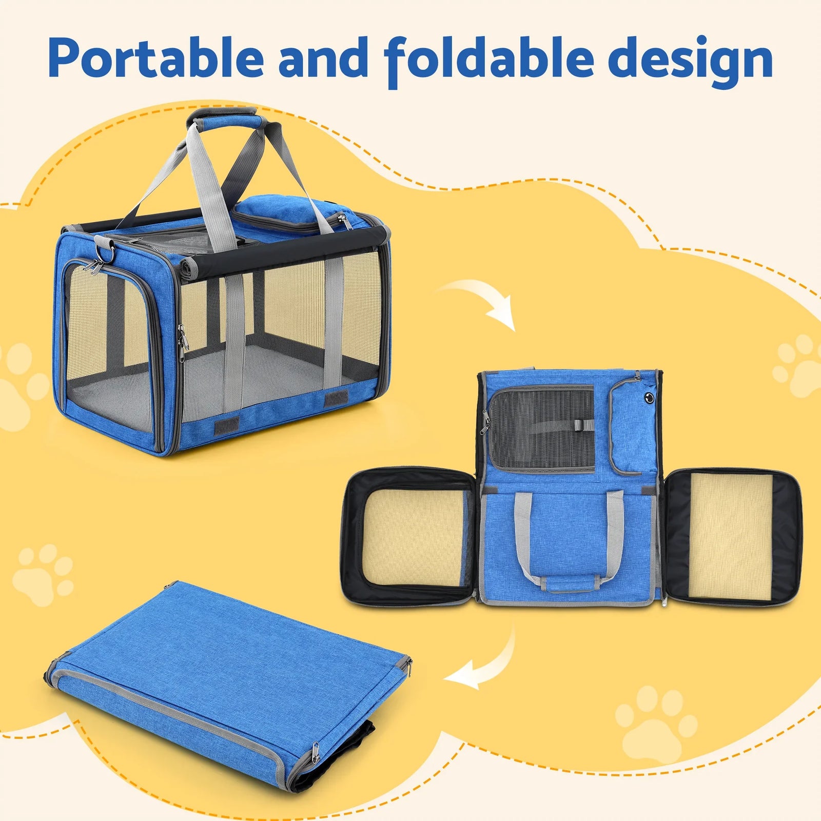Pet Carrier Bag Foldable Dog Cat Durable Crate Travel Cage Portable Car Kennel Blue