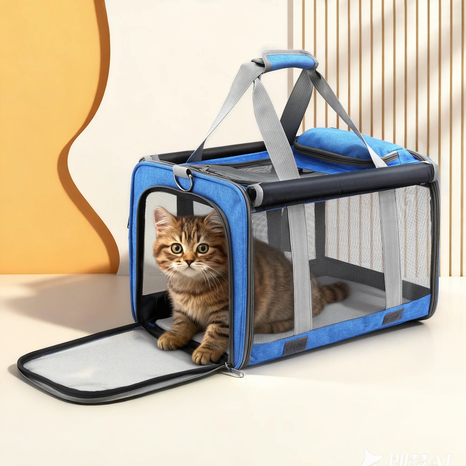 Pet Carrier Bag Foldable Dog Cat Durable Crate Travel Cage Portable Car Kennel Blue