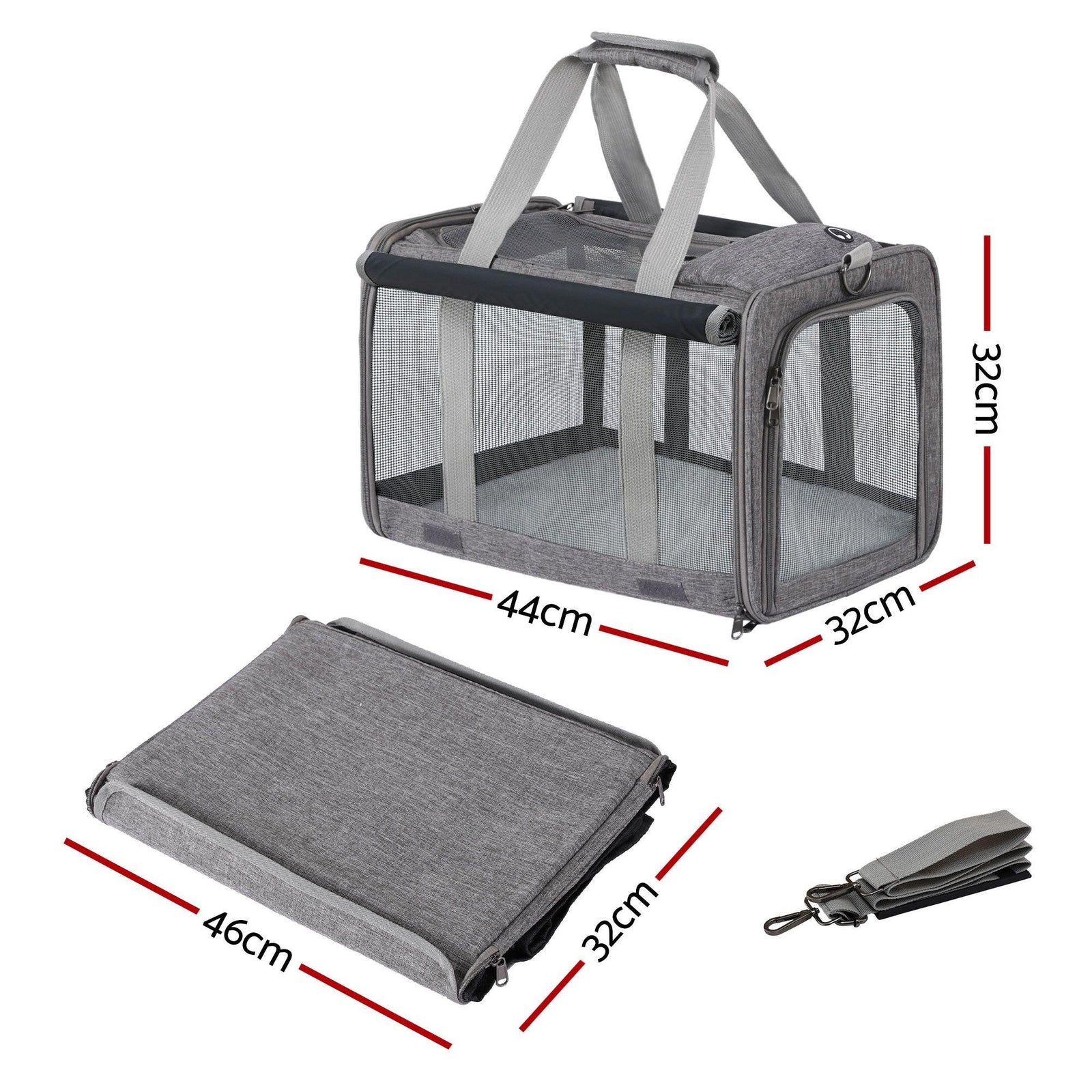 Pet Carrier – Foldable, Mesh Window, Portable, 7.5kg Capacity, Grey
