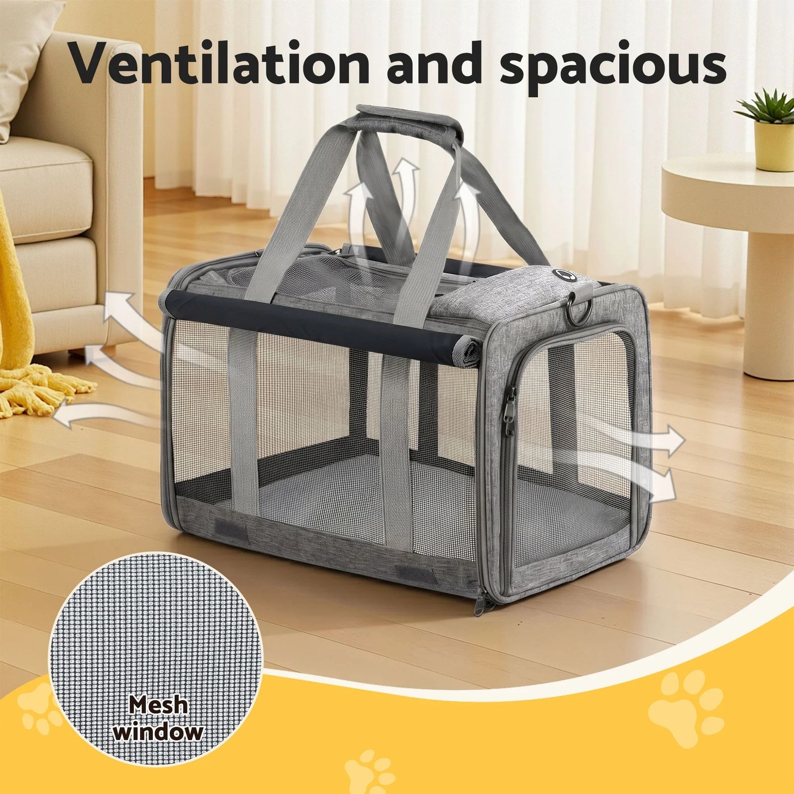 Pet Carrier – Foldable, Mesh Window, Portable, 7.5kg Capacity, Grey