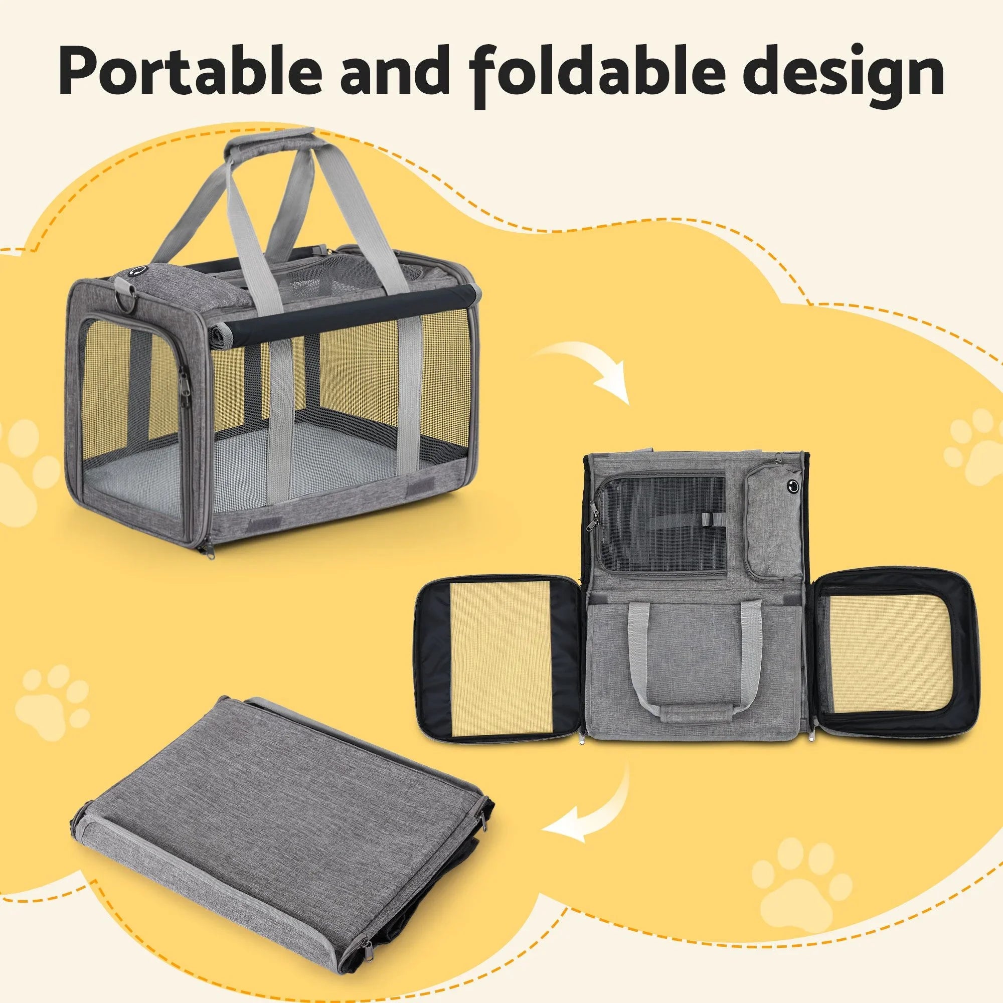 Pet Carrier – Foldable, Mesh Window, Portable, 7.5kg Capacity, Grey