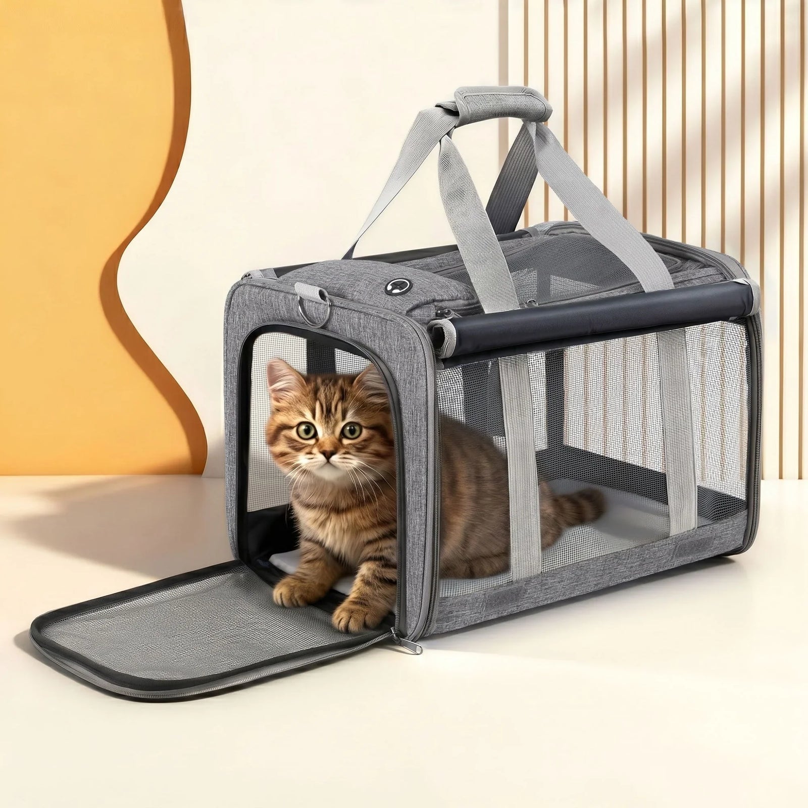 Pet Carrier – Foldable, Mesh Window, Portable, 7.5kg Capacity, Grey