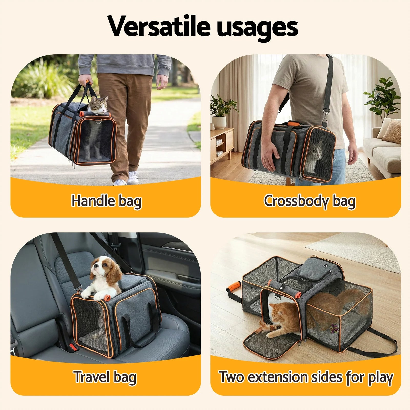 Pet Carrier Bag Foldable Expandable Dog Cat Travel Cage Portable Car Kennel