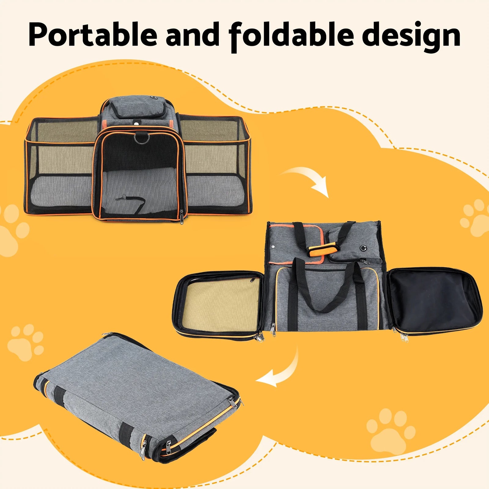Pet Carrier Bag Foldable Expandable Dog Cat Travel Cage Portable Car Kennel