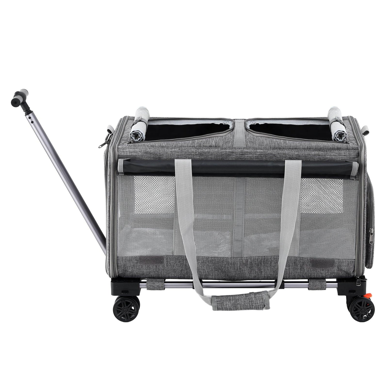 Pet Carrier Swivel Wheels Foldable Cat Dog Trolley Stroller Travel Bag Grey