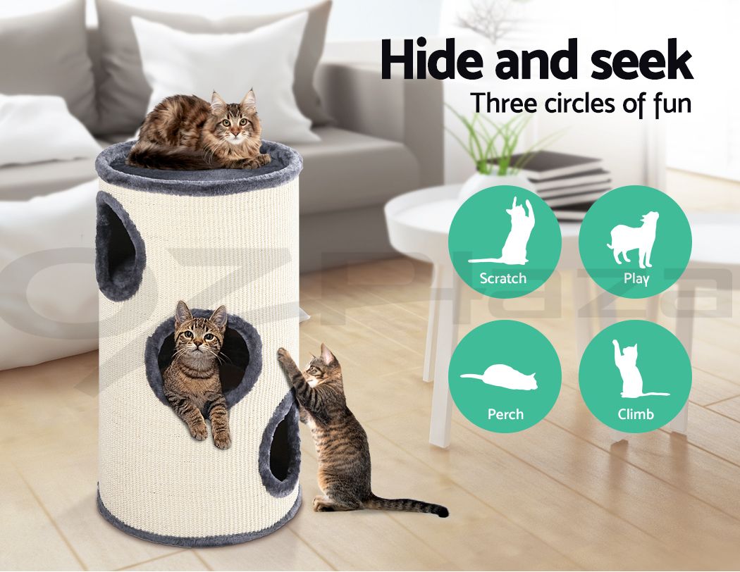 70cm Cat Tree Scratching Post Condo Tower with Hideouts & Toy Ball