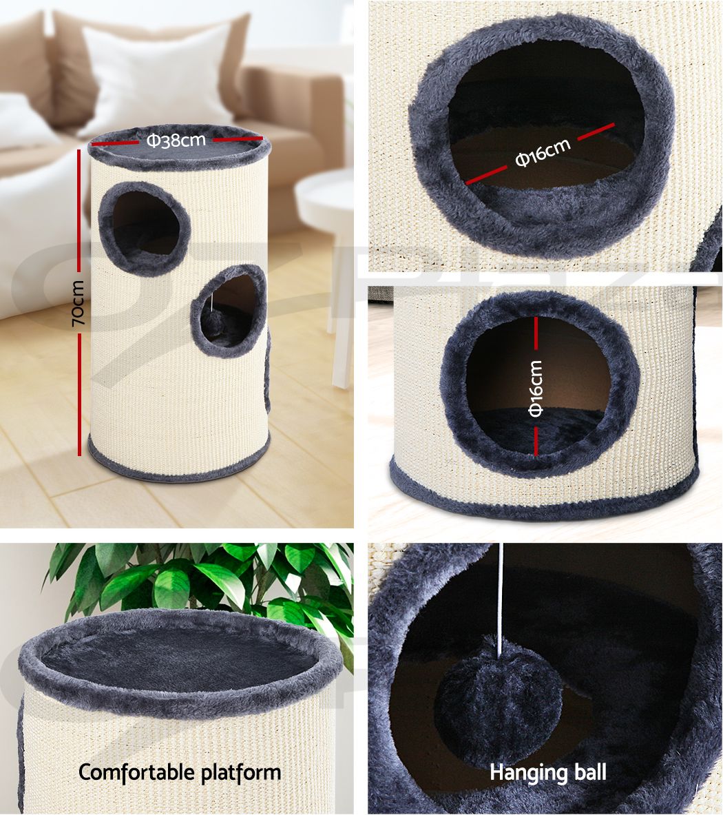 70cm Cat Tree Scratching Post Condo Tower with Hideouts & Toy Ball