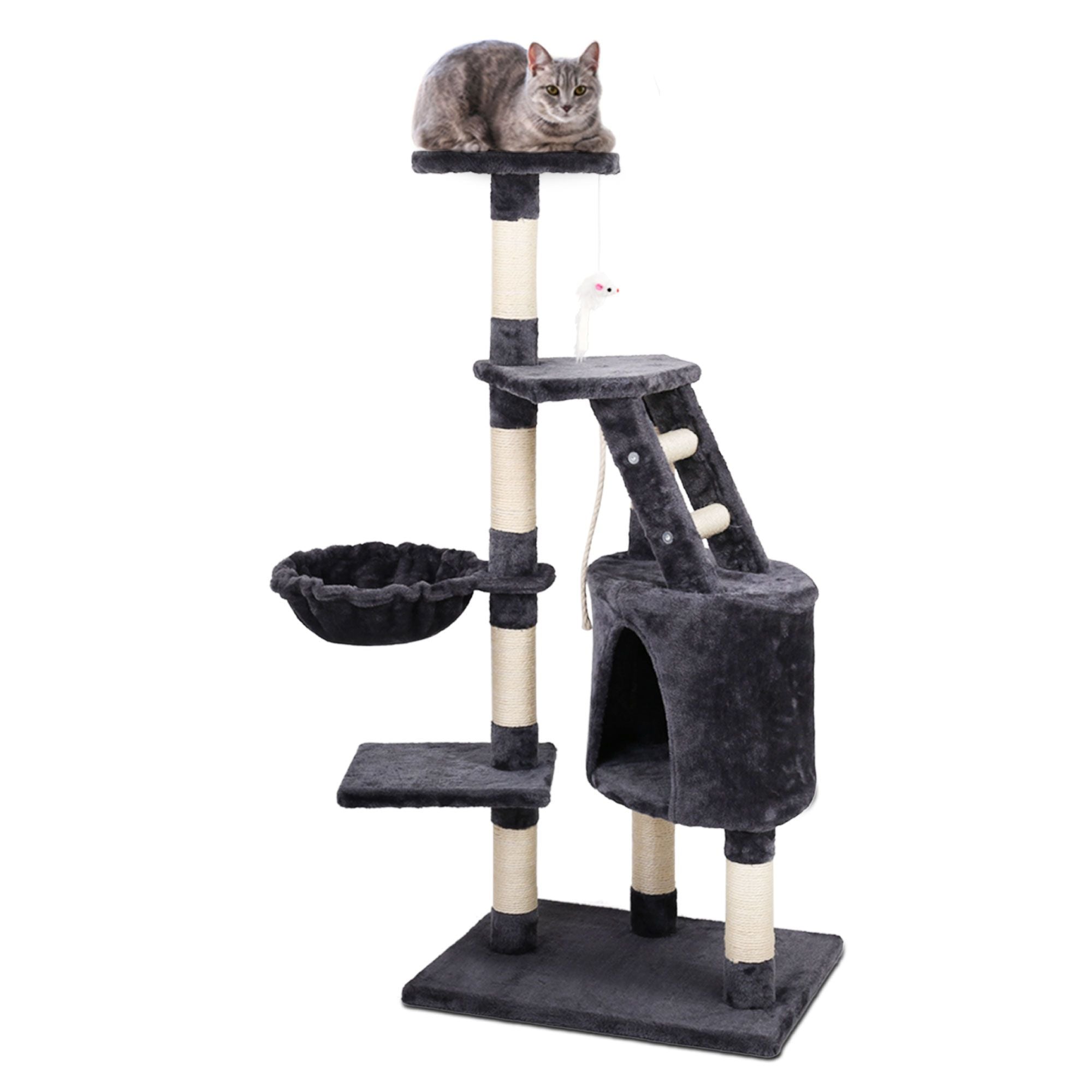 120cm Cat Tree Tower Sisal Scratching Post Condo Hammock Grey