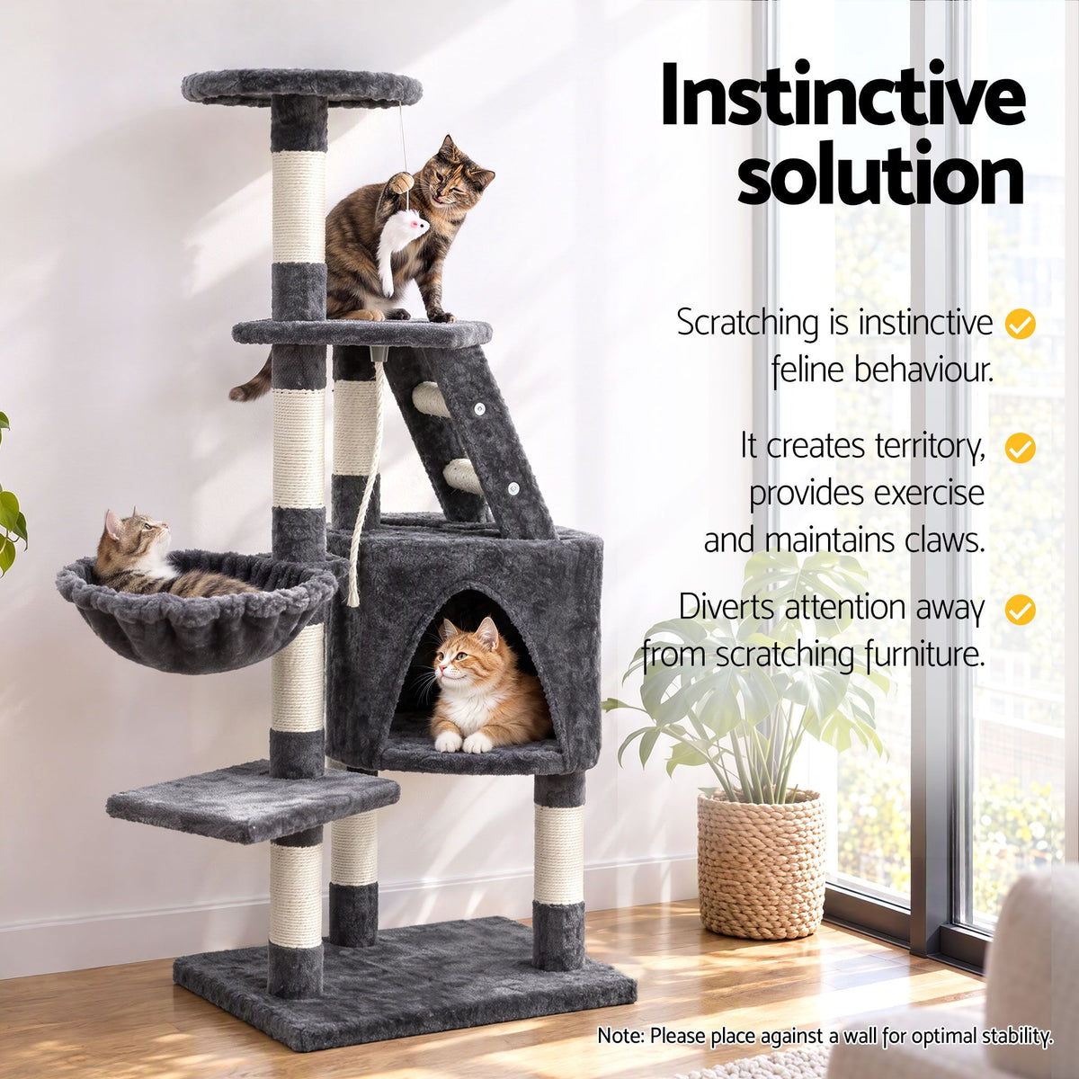 120cm Cat Tree Tower Sisal Scratching Post Condo Hammock Grey