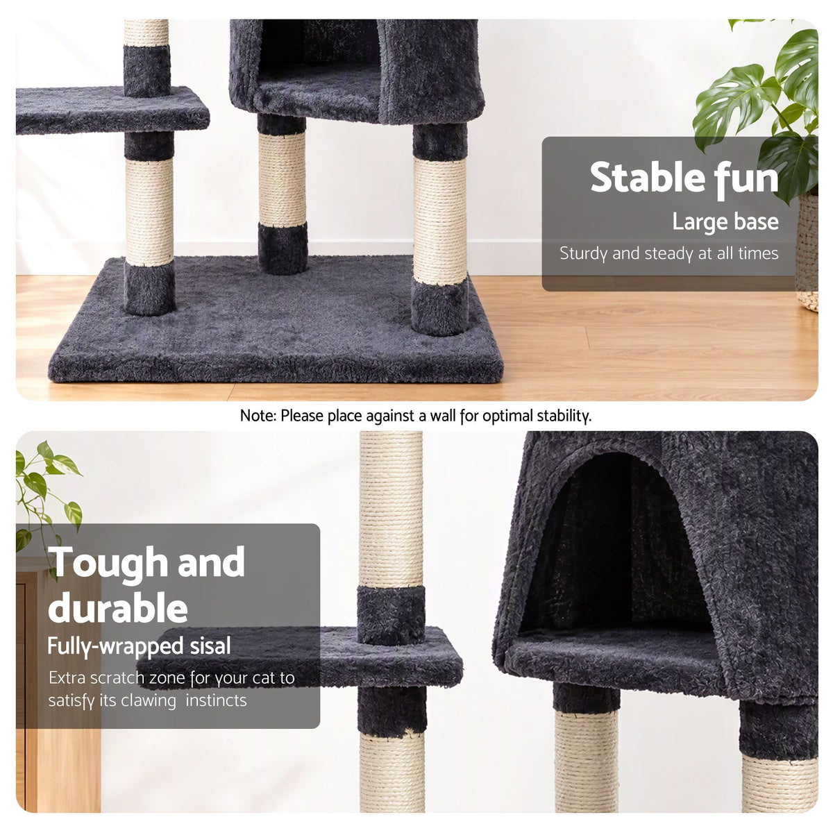 120cm Cat Tree Tower Sisal Scratching Post Condo Hammock Grey