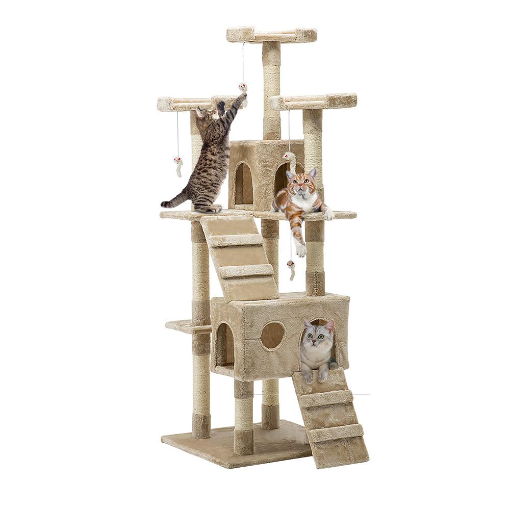 Cat Tree 180cm Tower Scratching Post Scratcher Wood Condo House Toys Beige