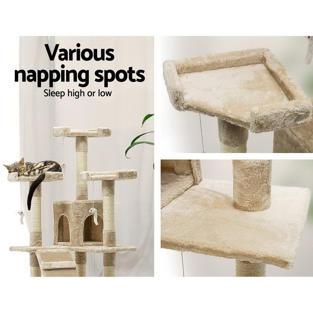 Cat Tree 180cm Tower Scratching Post Scratcher Wood Condo House Toys Beige