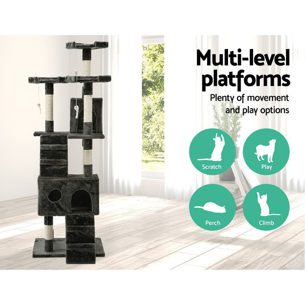 Cat Tree 180cm Tower Scratching Post Scratcher Wood Condo House Toys Grey