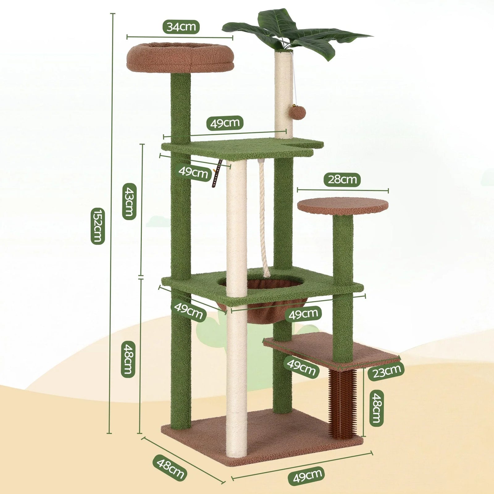 Cat Tree Tower 152cm Jungle Multi-Level Scratching Post Leafy Canopy