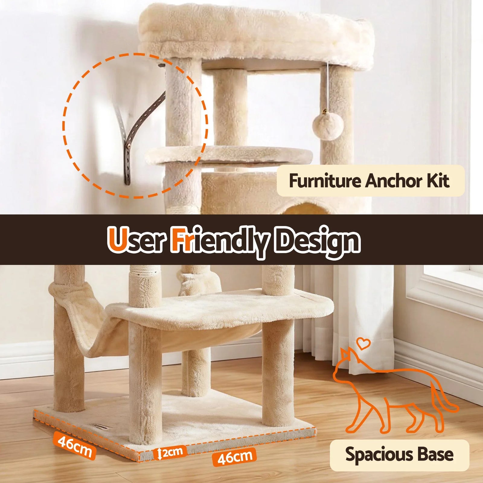 Cat Tree Tower 167cm Large Scratching Post Furniture Scratcher House Beige