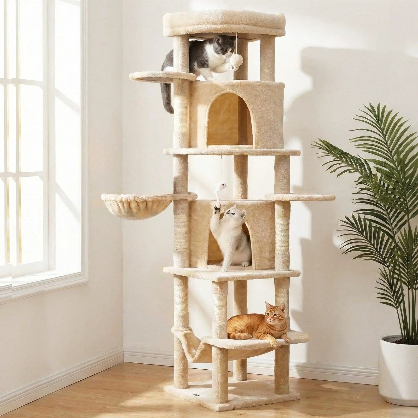 Cat Tree Tower 167cm Large Scratching Post Furniture Scratcher House Beige