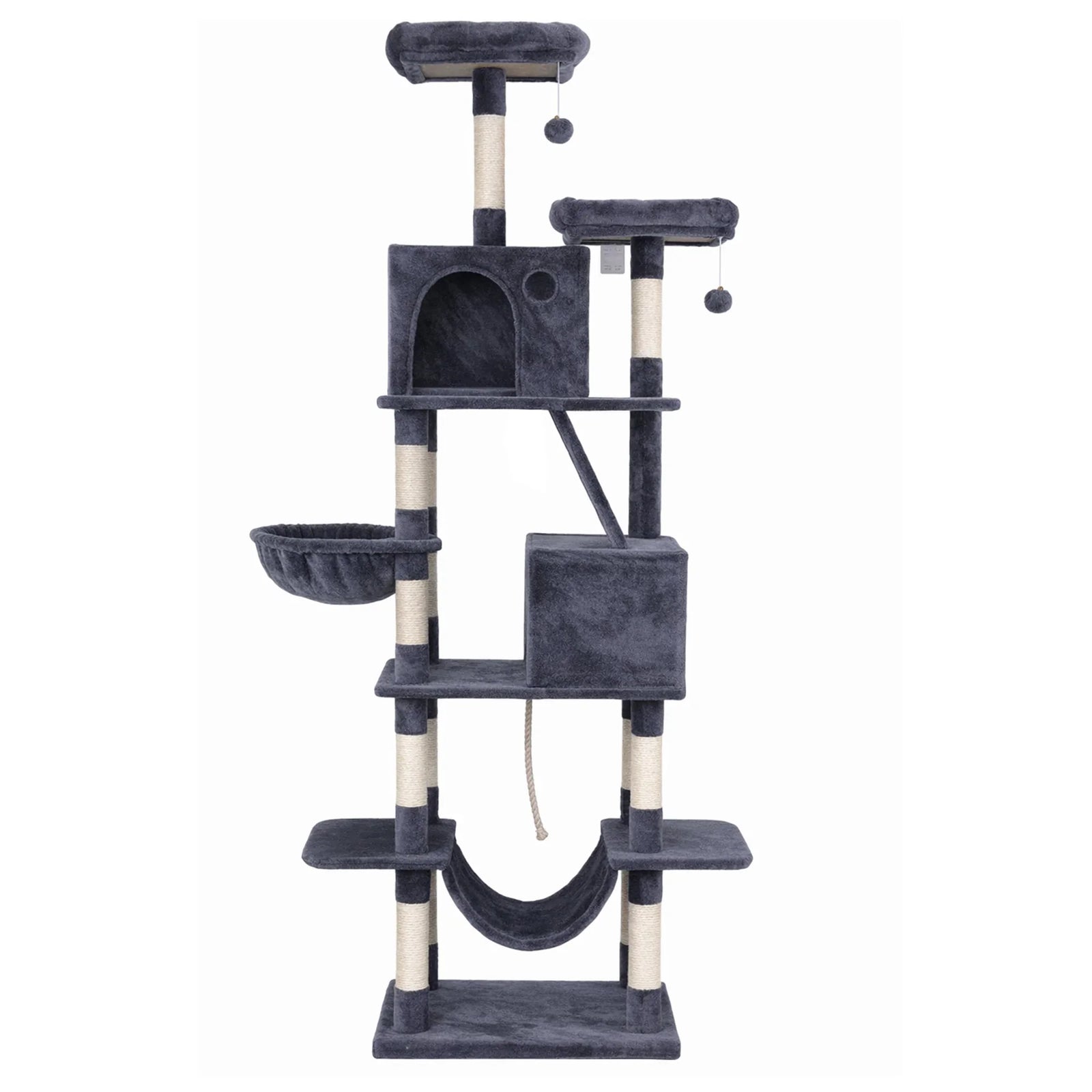 Cat Tree Tower 206cm Large Scratching Post Furniture Scratcher House Grey