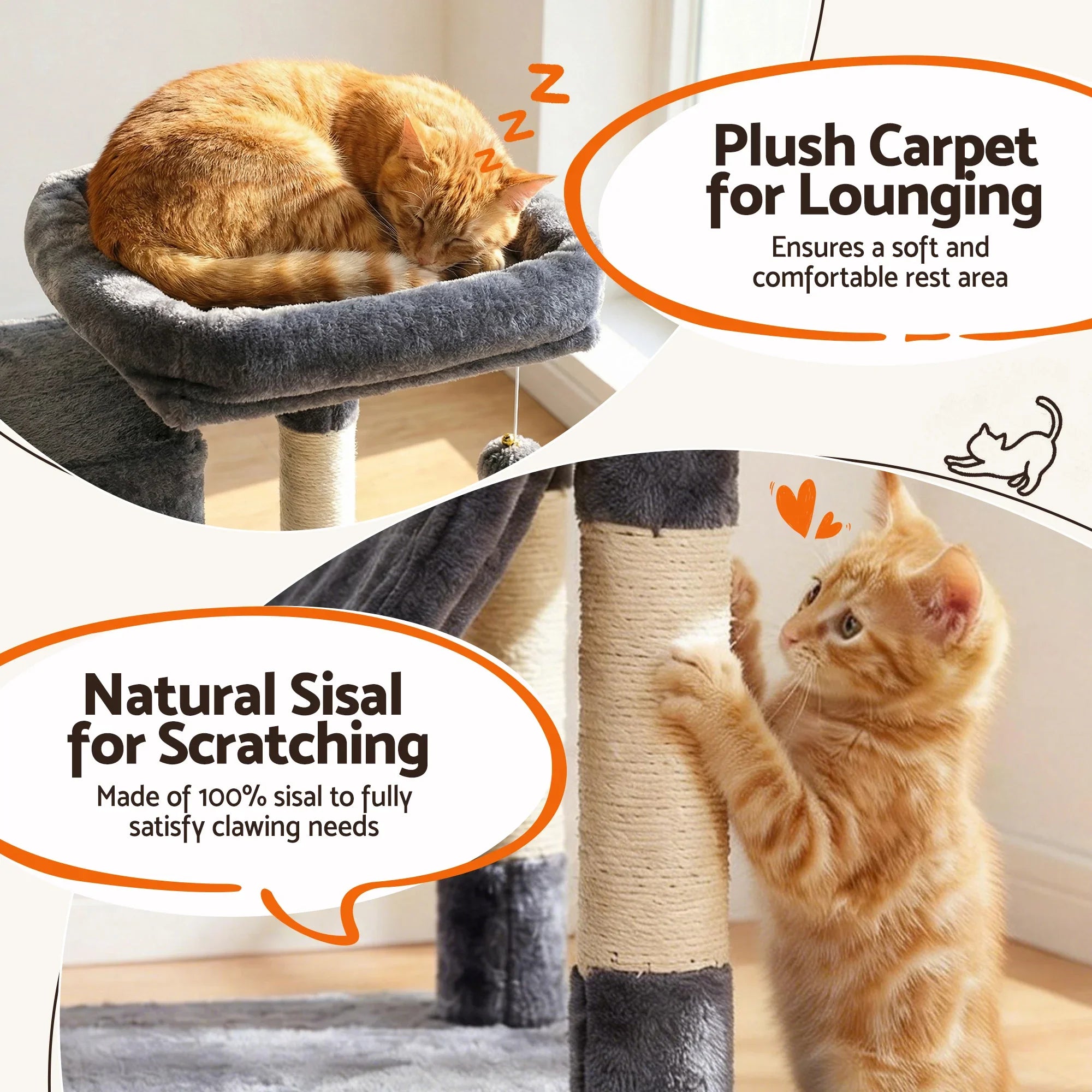 Cat Tree Tower 206cm Large Scratching Post Furniture Scratcher House Grey