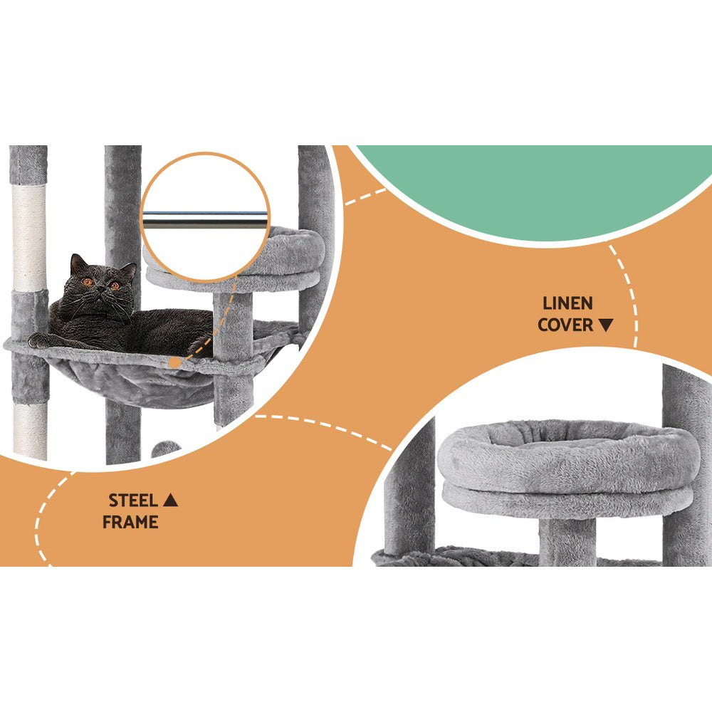 Cat Tree Tower Scratching Post Scratcher 143cm Condo House Trees Grey