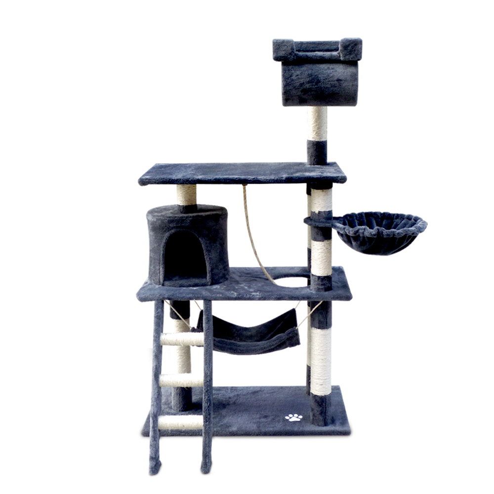 141cm Cat Tree Scratching Post Tower with Hammock & Swing Grey