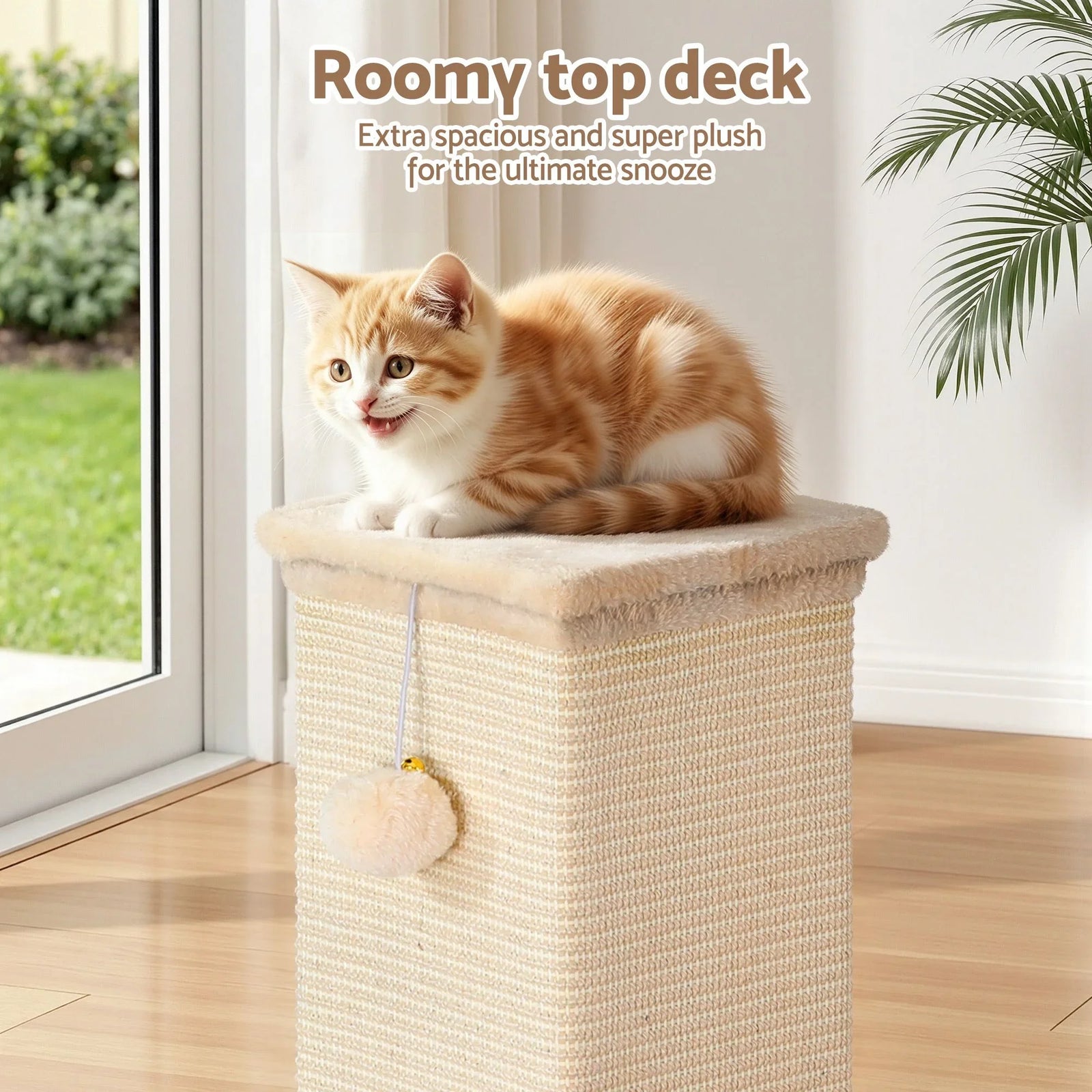 Cat Tree 89cm Scratching Post Tower Scratcher Wood Condo Bed House Trees Beige