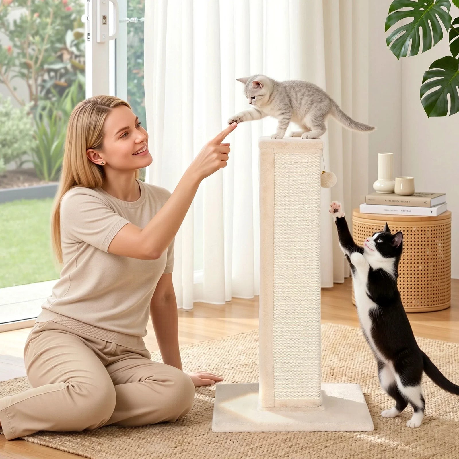 Cat Tree 89cm Scratching Post Tower Scratcher Wood Condo Bed House Trees Beige