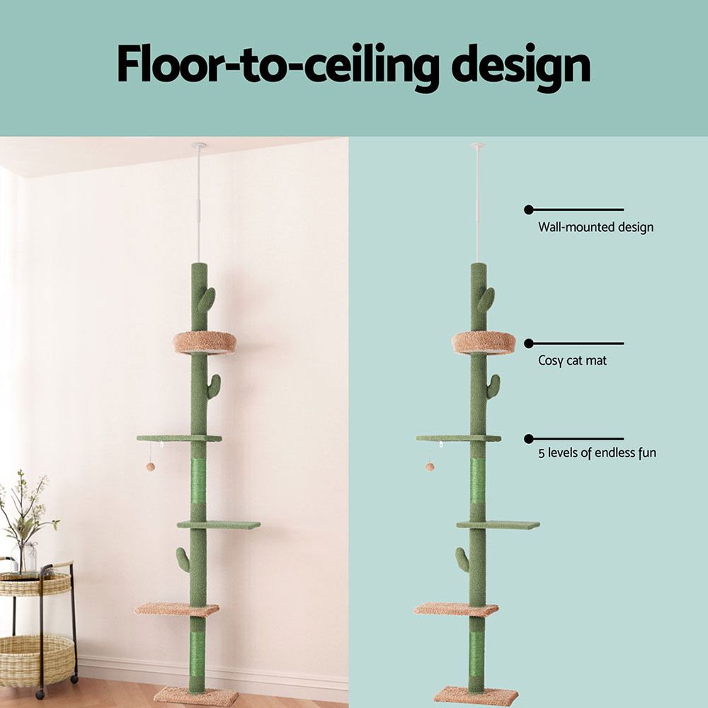 290cm Floor to Ceiling Cat Tree Tower Scratching Post Multi Level