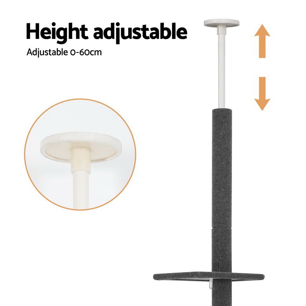 290cm Floor to Ceiling Cat Tree Scratching Post Tower Grey