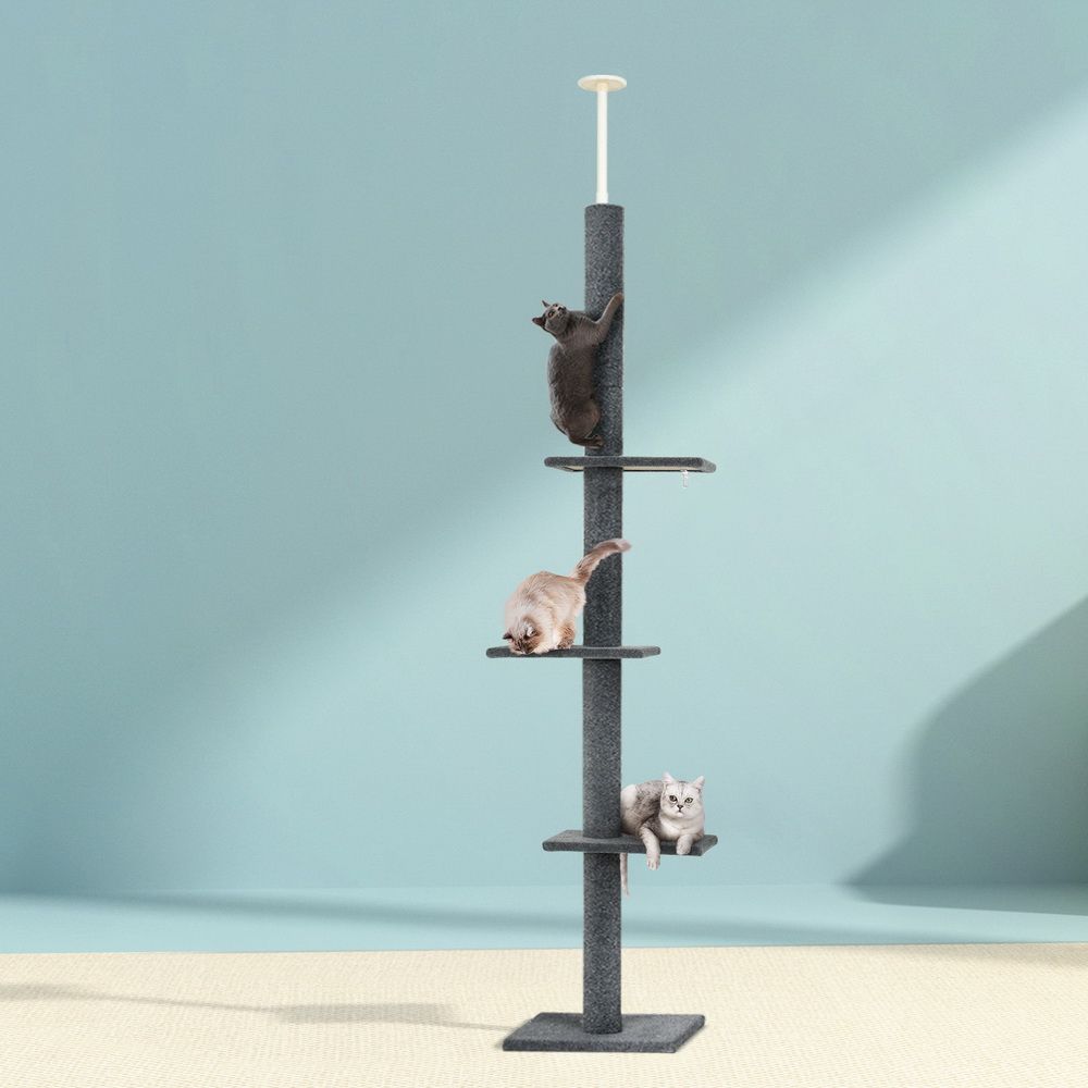 290cm Floor to Ceiling Cat Tree Scratching Post Tower Grey