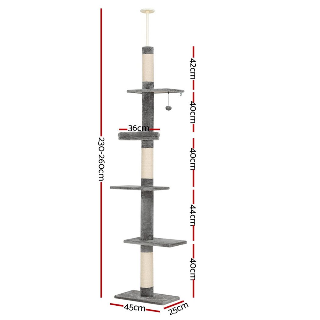 290cm Floor to Ceiling Cat Tree Tower with Bed & Scratching Posts