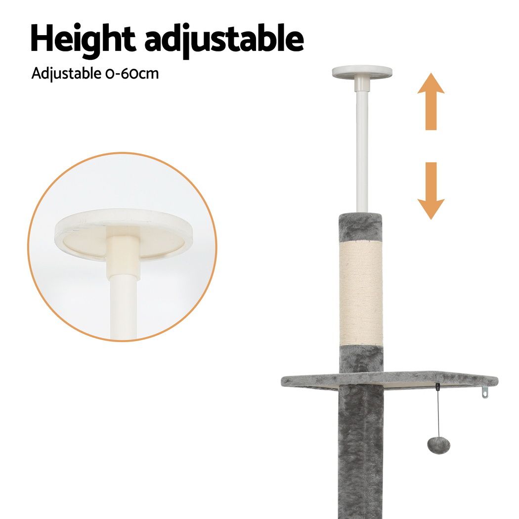 290cm Floor to Ceiling Cat Tree Tower with Bed & Scratching Posts