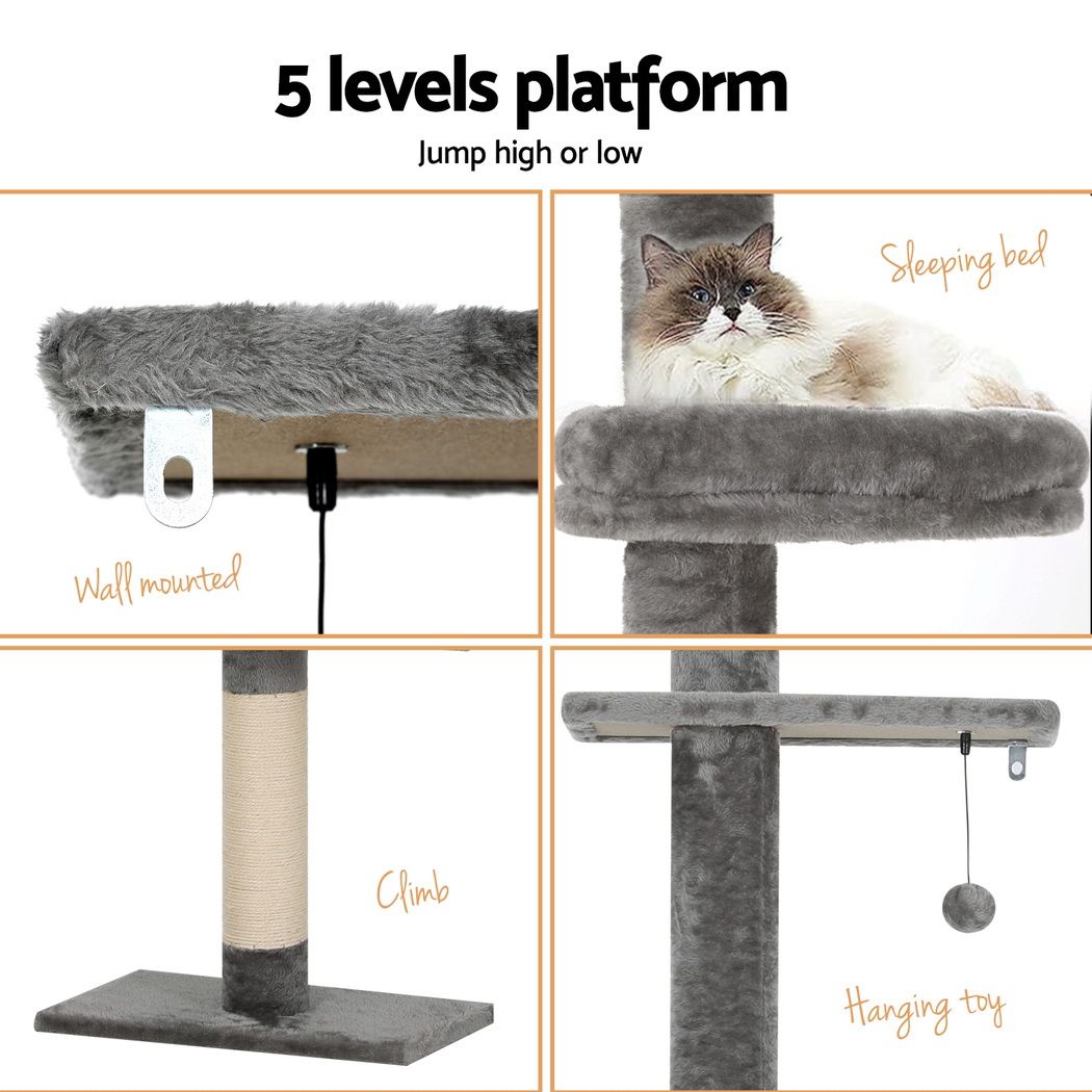 290cm Floor to Ceiling Cat Tree Tower with Bed & Scratching Posts