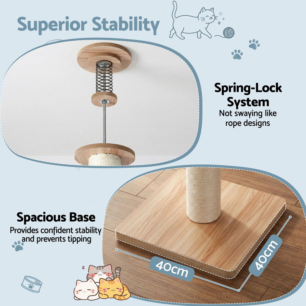270cm Floor to Ceiling Cat Tree Tower Scratching Post Adjustable Beige