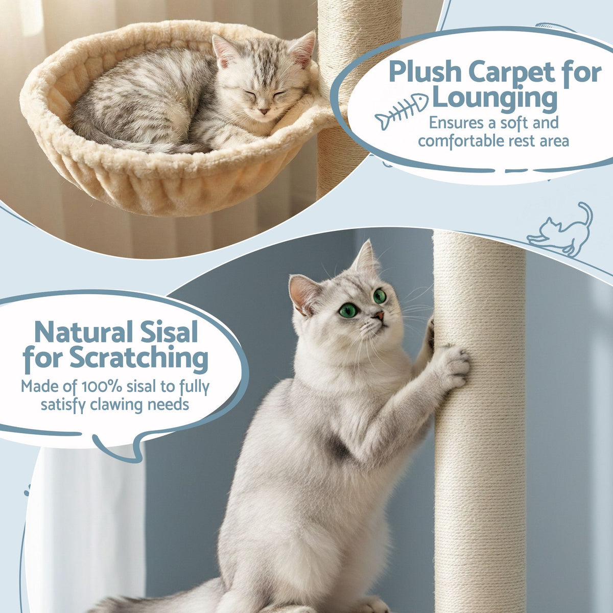 270cm Floor to Ceiling Cat Tree Tower Scratching Post Adjustable Beige