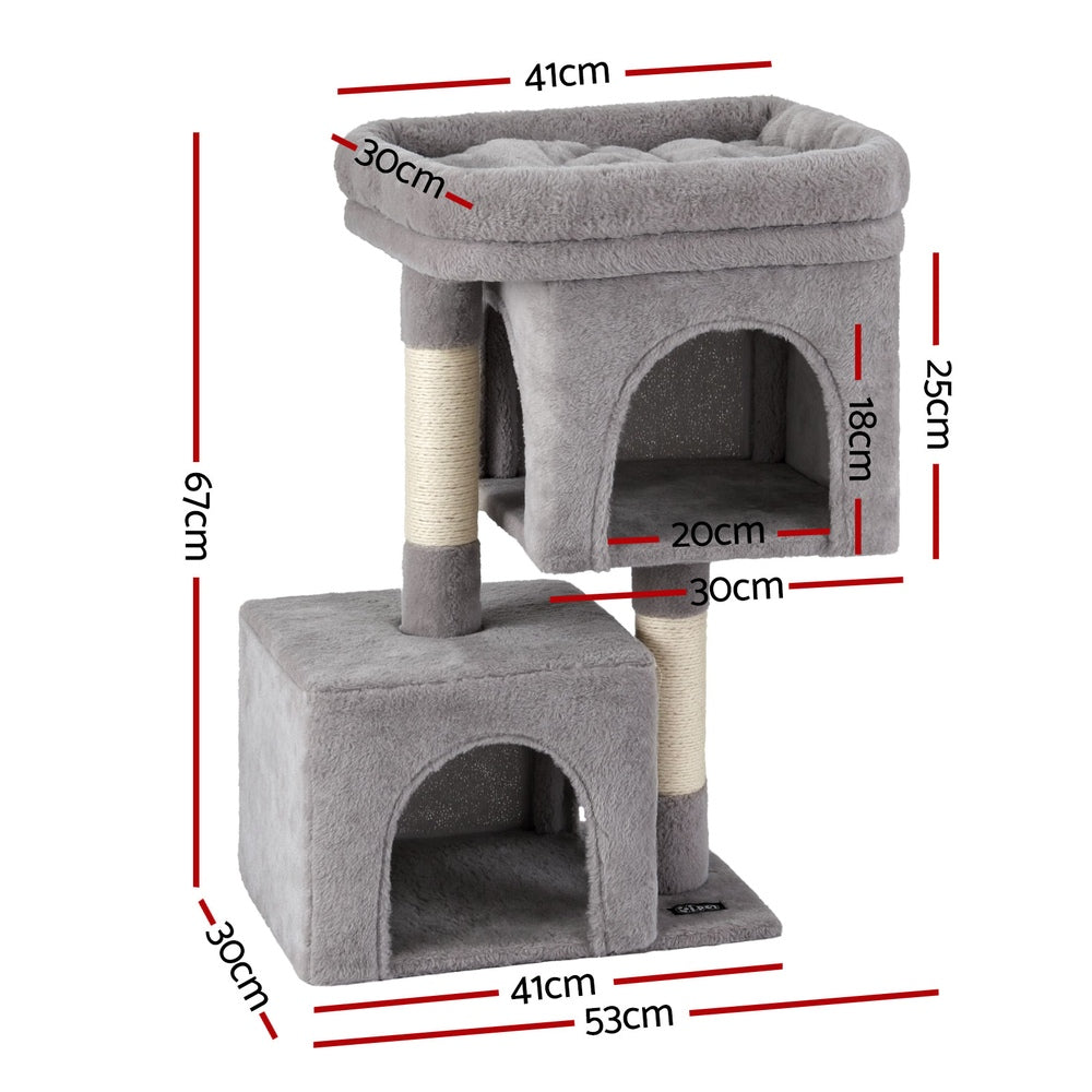 Cat Tree 67cm Tower Scratching Post Trees Scratcher Condo House Light Grey