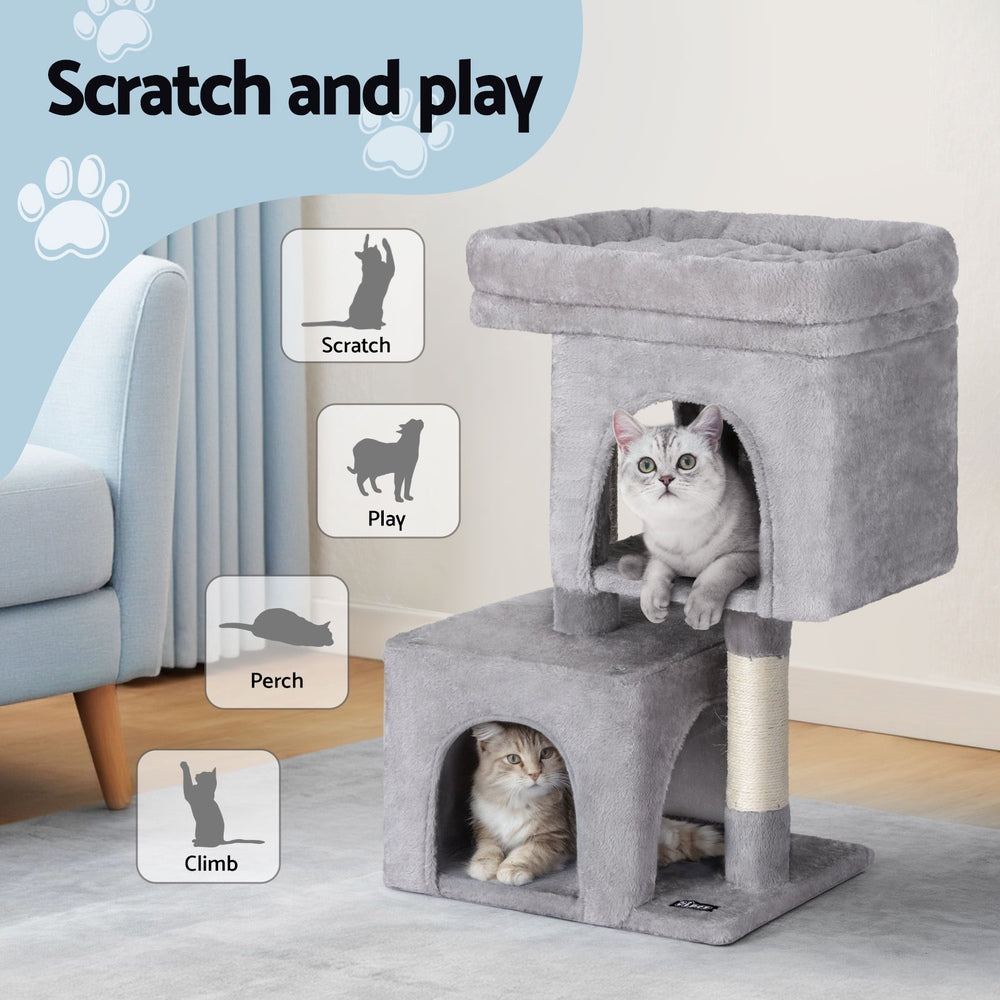 Cat Tree 67cm Tower Scratching Post Trees Scratcher Condo House Light Grey
