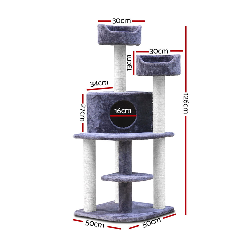 Cat Tree 126cm Tower Scratching Post Scratcher Condo Trees House Grey