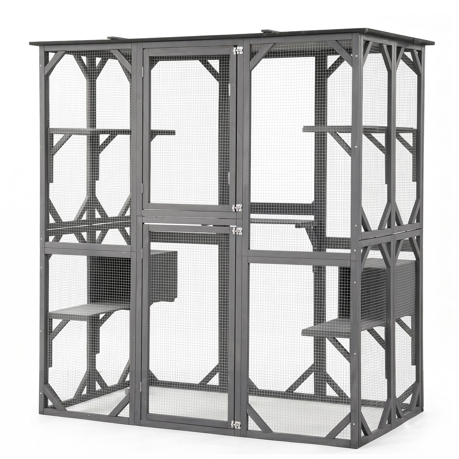i.Pet Cat House 181cm Outdoor Catio Enclosure Walk-In Large Rabbit Hutch Grey
