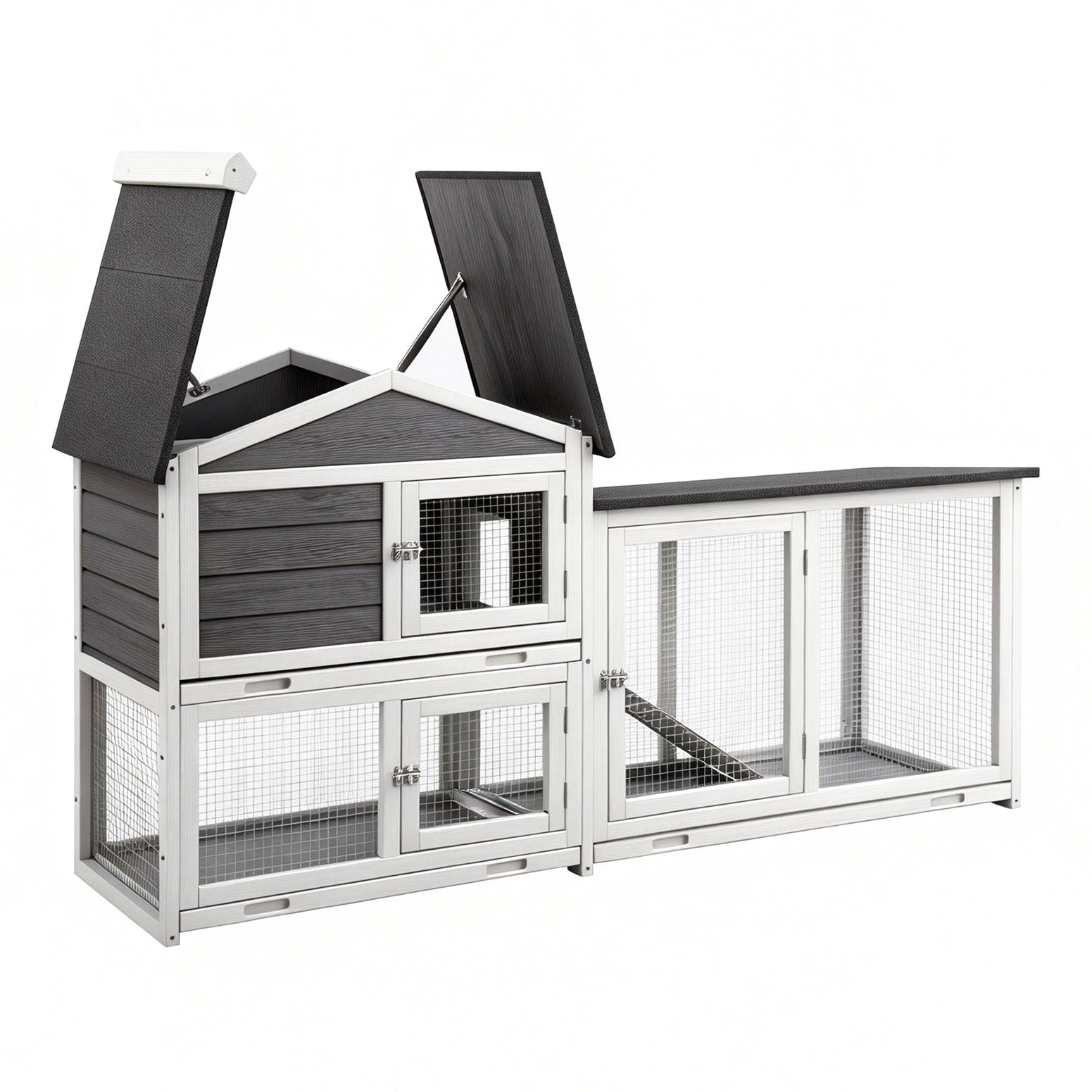 180cm Wooden Chicken Coop Hen House Rabbit Hutch Run with Trays Grey
