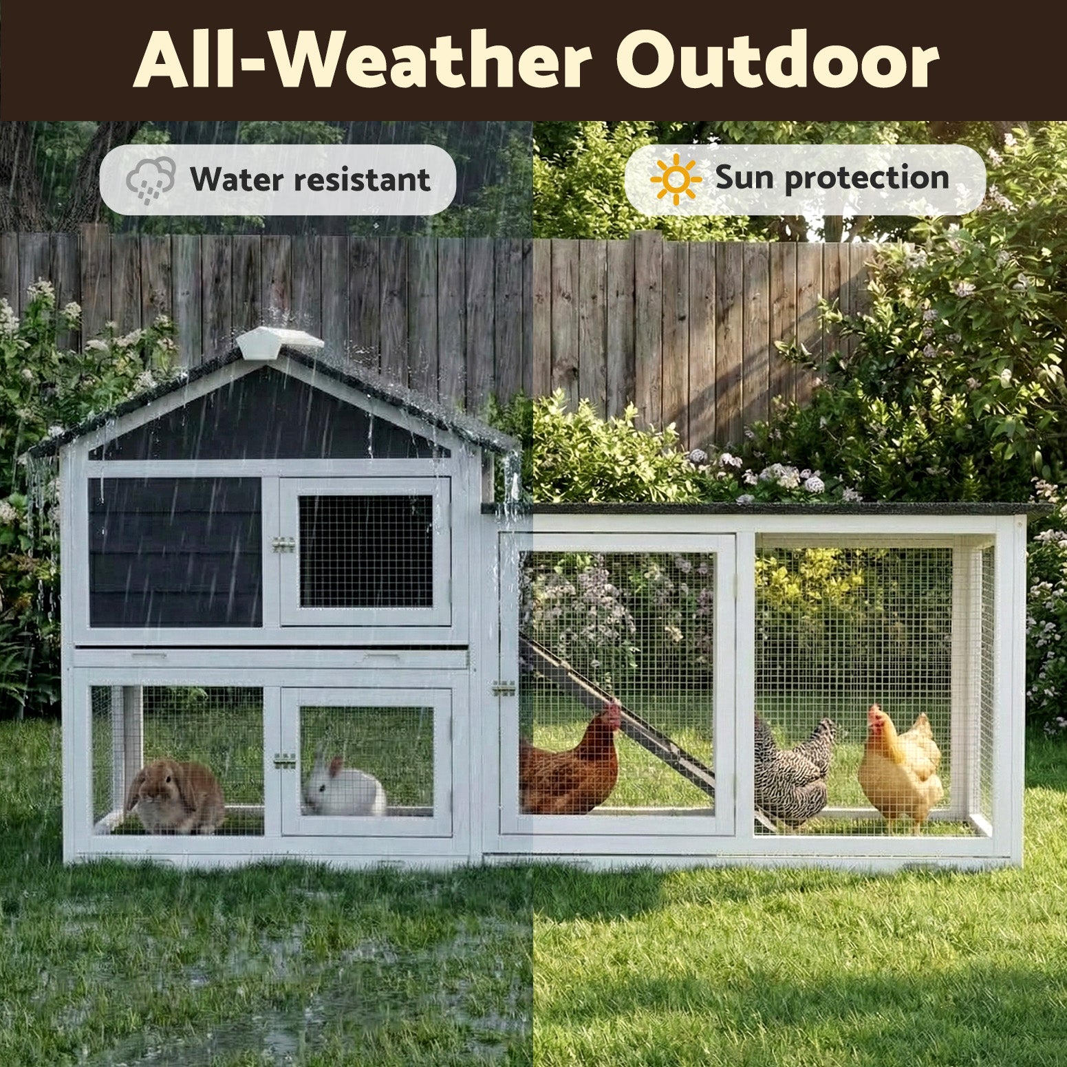 180cm Wooden Chicken Coop Hen House Rabbit Hutch Run with Trays Grey