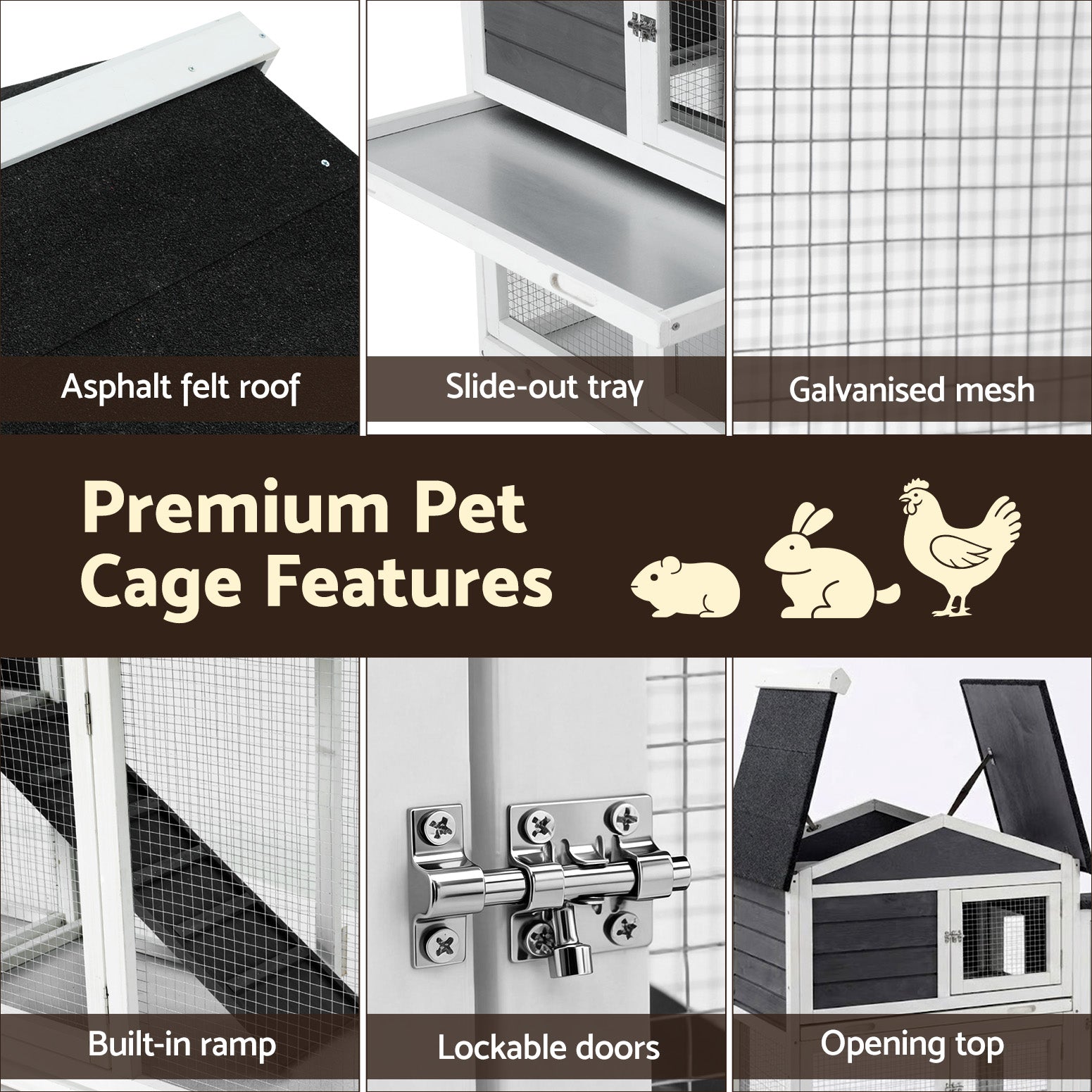 180cm Wooden Chicken Coop Hen House Rabbit Hutch Run with Trays Grey