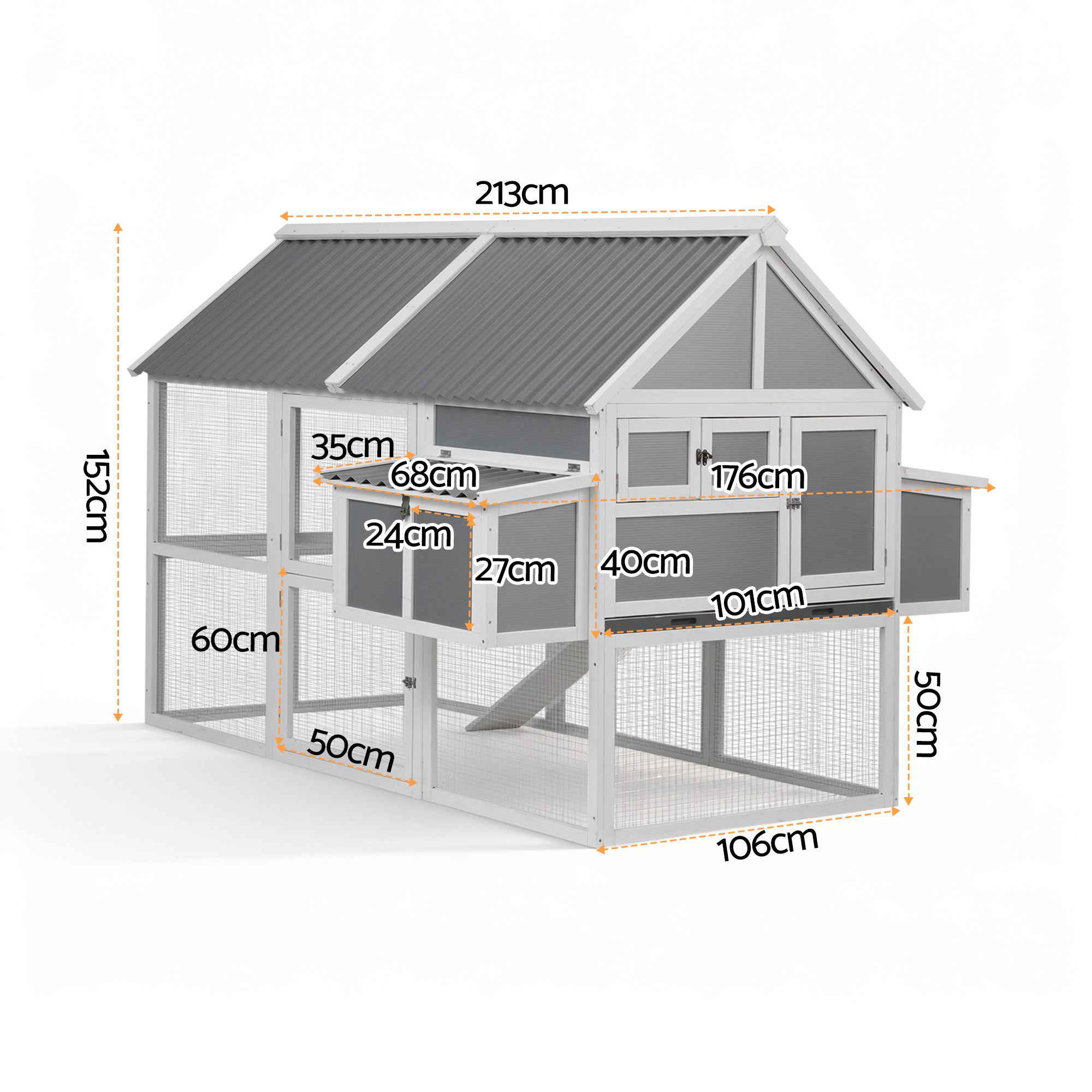 Chicken Coop Large Outdoor Rabbit Hutch Chook House Hatch Box With Run Grey White
