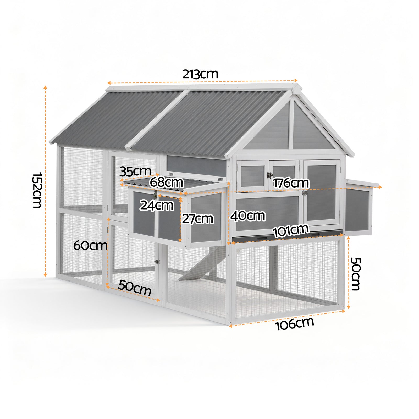 Chicken Coop Large Outdoor Rabbit Hutch Chook House Hatch Box With Run Grey White