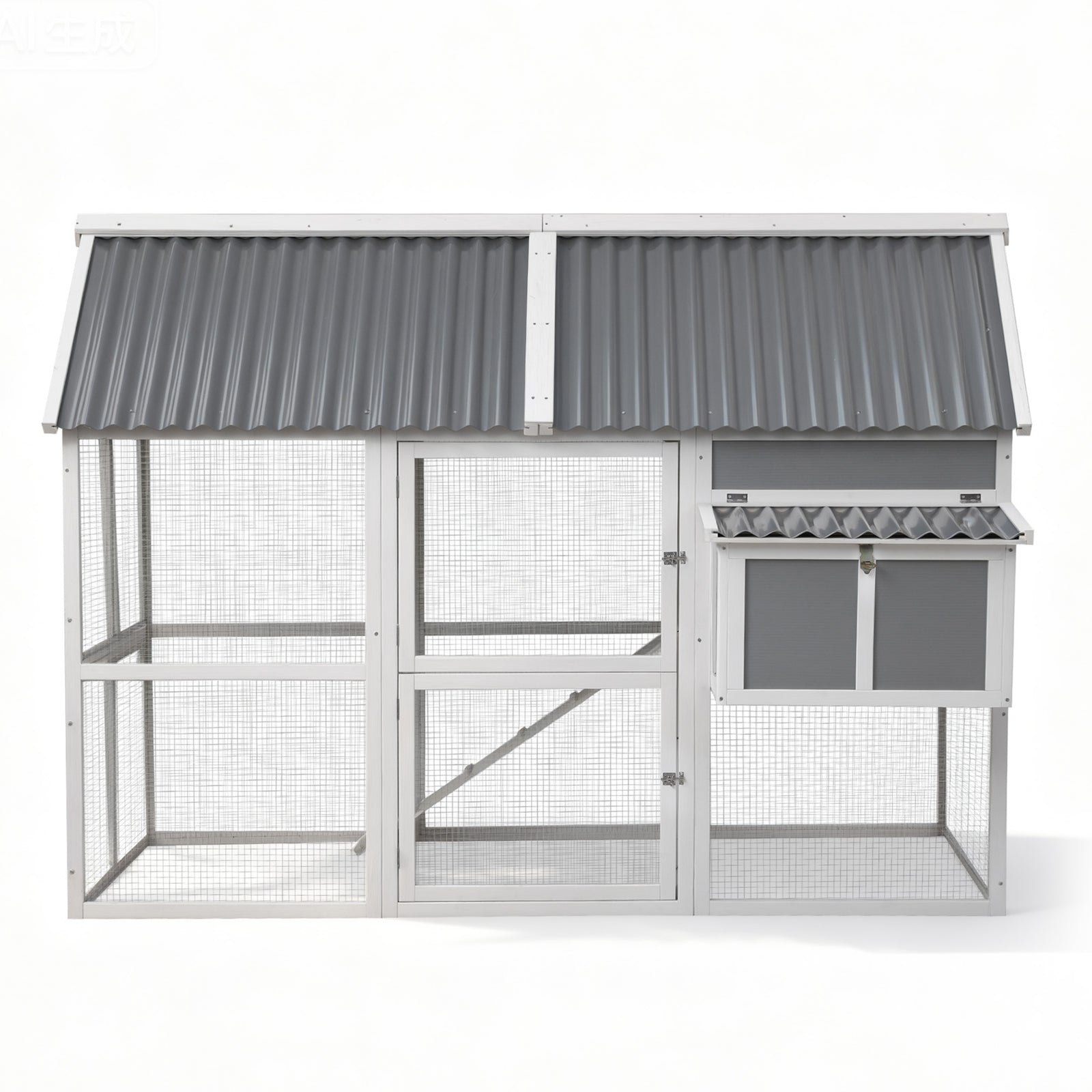 Chicken Coop Large Outdoor Rabbit Hutch Chook House Hatch Box With Run Grey White