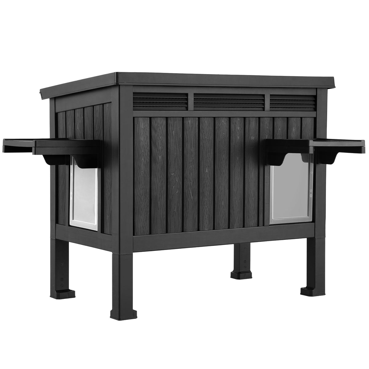 Outdoor Cat House, Pet Kennel Enclosure Shelter & Rabbit Hutch, Black Combo