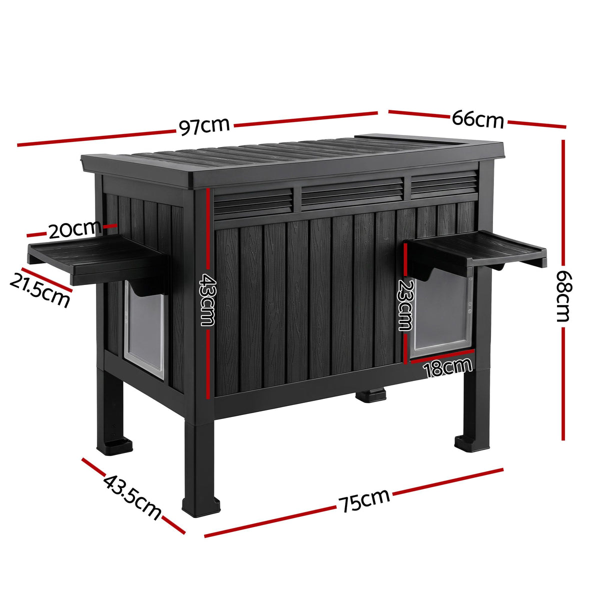 Outdoor Cat House, Pet Kennel Enclosure Shelter & Rabbit Hutch, Black Combo