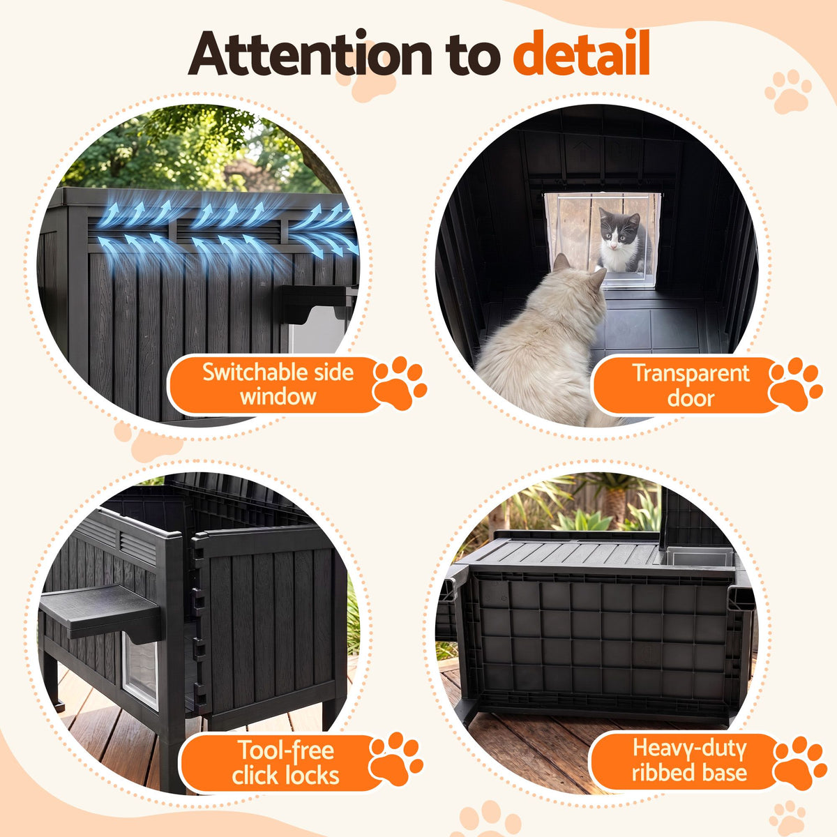 Outdoor Cat House, Pet Kennel Enclosure Shelter & Rabbit Hutch, Black Combo
